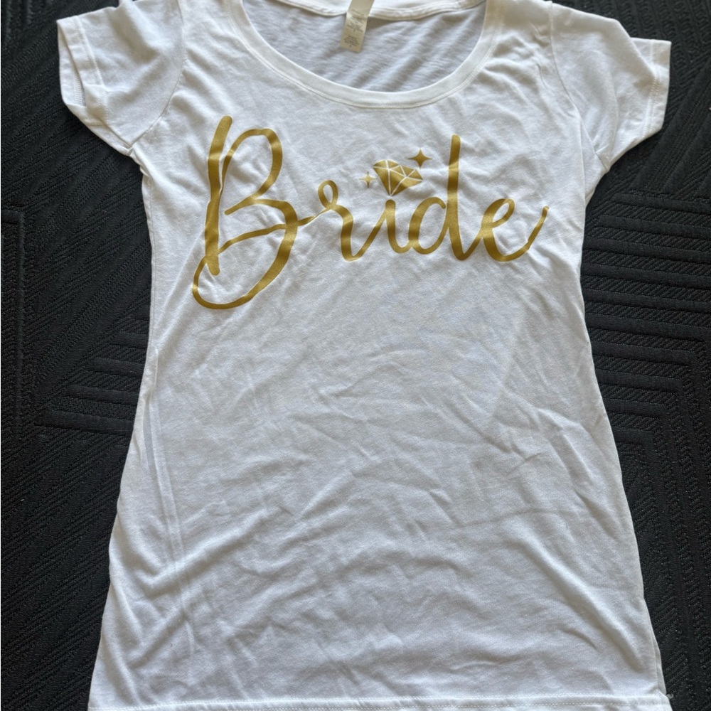 (S) White Bride T-Shirt with Gold Lettering